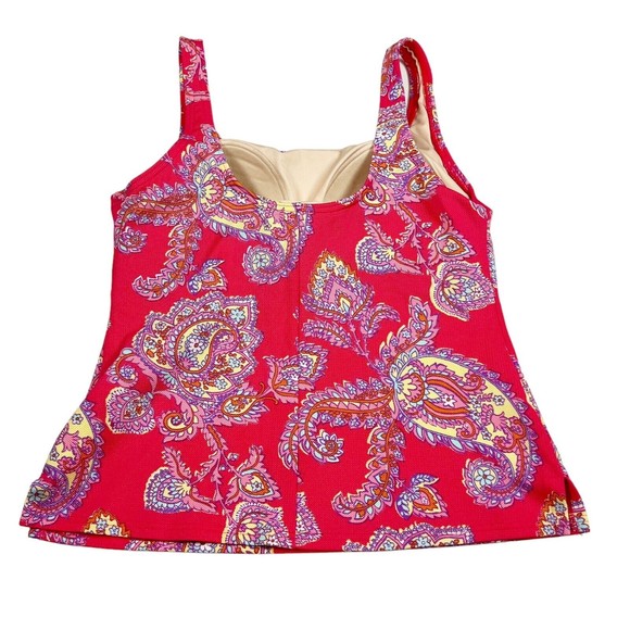Lands' End Sz 10 Tankini Swim Top Red Floral & Paisley Padded Bra Square Neck - Picture 4 of 9